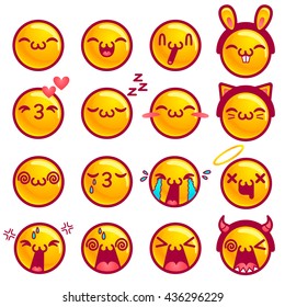 Vector set color smiles for web icons