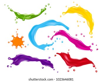 Vector set of color splashes, paint drops. Realistic illustration isolated on white background.