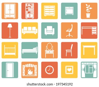 Vector Set of Color Square Furniture Icons