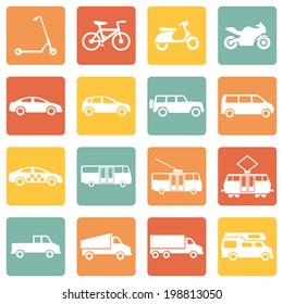 Vector Set of Color Square Ground Transportation Icons