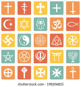 Vector Set of Color Square Religious Symbols