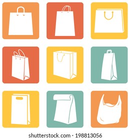 Vector Set de Iconos de las bolsas de compras de Cuadrado de colores