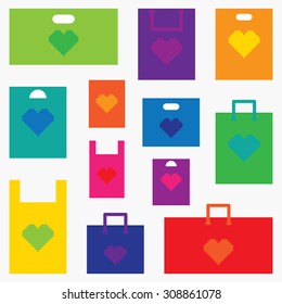 Vector Set of Color Square Shopping Bags Icons