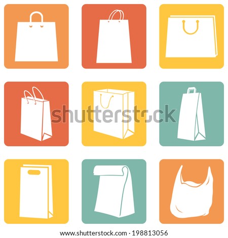 Vector Set of Color Square Shopping Bags Icons