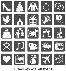 Vector Set of Color Square Wedding Icons