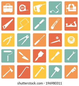 Vector Set of Color Square Work Tools Icons