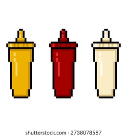 Vector Set of Color Squeeze Bottles with Sauces. Mustard, Ketchup and Mayo