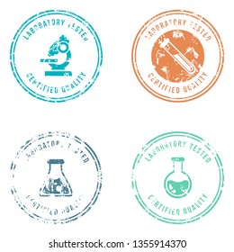 Vector Set of Color Stamps with Text - Laboratory Tested, Certified Quality.
