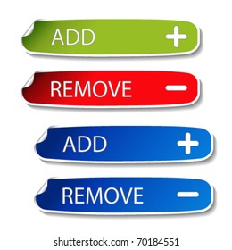 Vector set of color stickers - add, remove