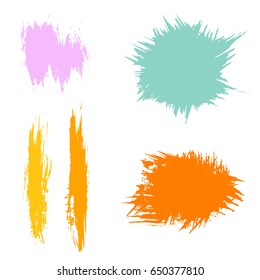 Vector set of color strokes. Grunge isolated elements. Smoke brushes for your design. Ink splash. Vector illustration.