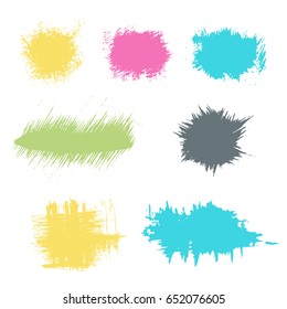 Vector set of color strokes. Grunge isolated elements. Smoke brushes for your design. Ink splash. Vector illustration.