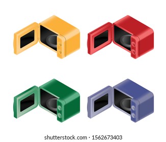 Vector set of color and stylish opened microwaves