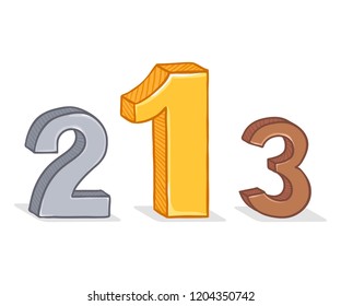 Vector Set of Color Top Numbers. First, Second and Third Place.