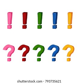 Vector Set of Color Variations of Cartoon Exclamation and Question Marks
