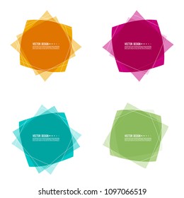 Vector set of colored banners from rectangular transparent intersecting layers. Isolated on white background.