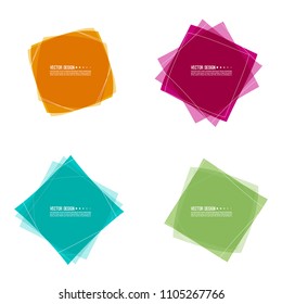 Vector set of colored banners from rectangular transparent intersecting layers. Isolated on white background.