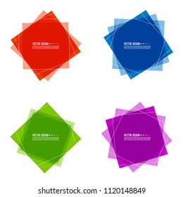 Vector set of colored banners from rectangular transparent intersecting layers. Isolated on white background.
