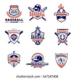 Vector set of colored baseball badges, stickers, emblems