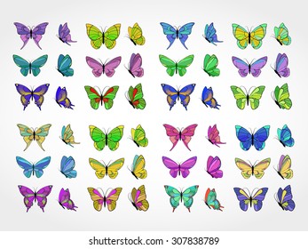 Vector set of colored butterflies
