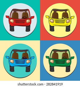 Vector set of colored cars. Front view, isolated.
