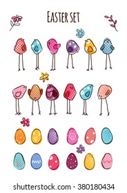 Vector set of colored cartoon birds. Easter egg