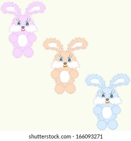 Vector set of colored cartoon hares