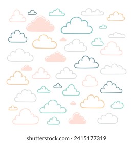 Vector set of colored clouds in flat style.