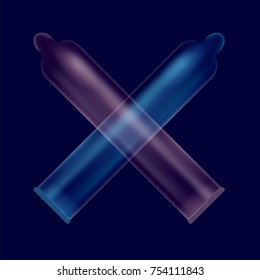 Vector Set of Colored Condoms Isolated on Blue Background
