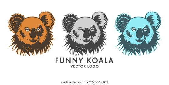 Vektorset von farbigen, süßen Koalas auf weißem, isoliertem Hintergrund. Logo, Aufkleber oder Symbol. Australisches Marsupial.