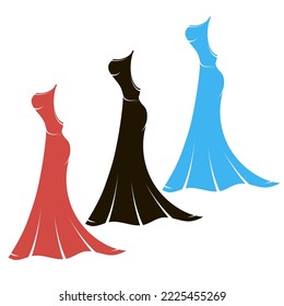 Vector Set of Colored Dress Icons Isolated on White Background. Bridal Wear Boutique.