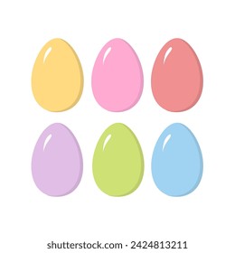 Vector set of colored Easter eggs. Flat style, pastel colors