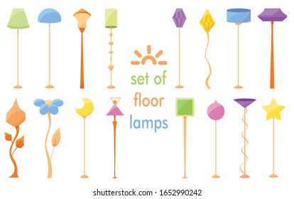 Vector set of colored floor lamps. Collection isolated on a white background