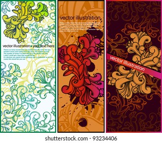 vector set of colored floral cards