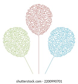 Vector set of Colored Flying Balloons Isolated on Blue Background. Bunch of Colorful Helium Rubber Air Birthday Balloon for Party.