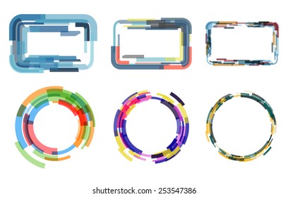 Vector set of colored frames from different  components. Creative design in modern style. Element to mark text or congratulations.