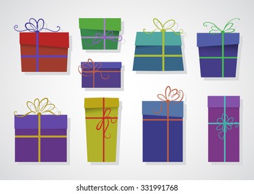 Vector set of colored gifts with ribbons and bows. 