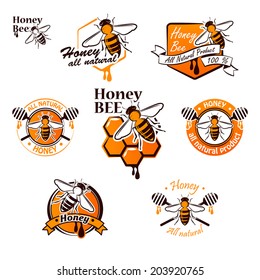 Vector set of colored honey labels, badges and design elements for your design