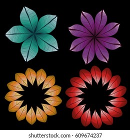 Vector set of colored leaves. Colored degrade natural ornament. Foliage