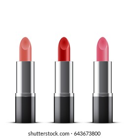 Vector set of colored lipstick, isolated on white