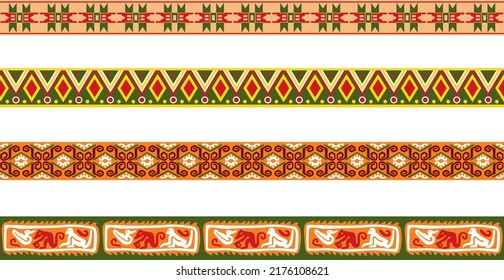 Vector set of colored Native American national borders. frames in the style of the Aztecs, Mayans, Incas.