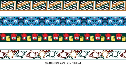 Vector set of colored Native American national borders. frames in the style of the Aztecs, Mayans, Incas.