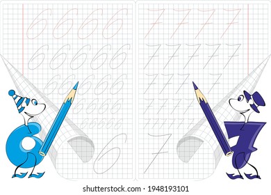 vector set of colored numbers with funny faces and beanies .