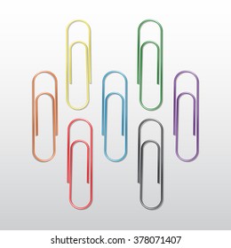 Vector Set of Colored Paper Clips Isolated on White Background