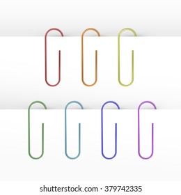 Vector Set of Colored Paper Clips Isolated on White Background