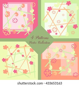 Vector set of colored patterns. Vector patterns of flowers. Summer vector patterns. Abstract vector patterns.