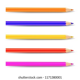 Vector Set of Colored Pencils, Art Supplies Isolated on White Background.