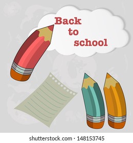vector set of colored pencils with cloud and sheet scraps