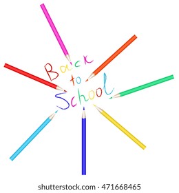 Vector set of colored pencils. The inscription back to school written with colored pencils