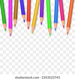 Conjunto de vectores de lápices de colores. De vuelta a la escuela. Lápices de juego realistas para dibujar. Colección de dibujo para la ilustración. Ilustración vectorial aislada en fondo transparente.