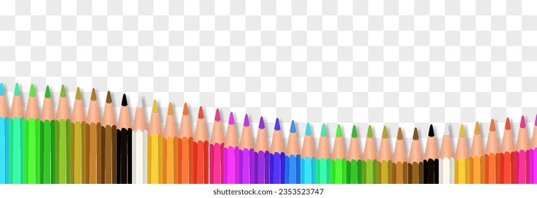 Vektorset aus farbigen Bleistiften png. Zurück zur Schule. Realistische Stifte zum Zeichnen. Zeichnen von Kollektionen für Kunstwerke. Vektorgrafik einzeln auf transparentem Hintergrund.